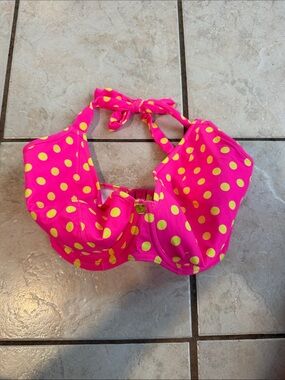 Freya Hot Pink Halter Bikini Top with Yellow Polka Dots